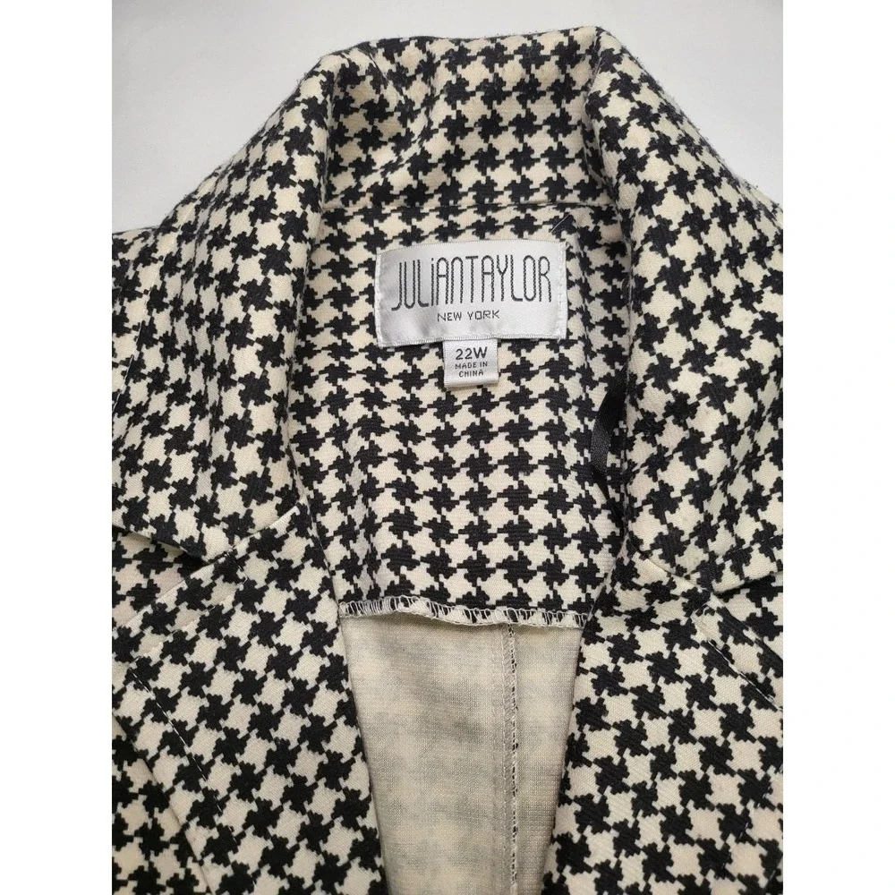 Julian Taylor New York Houndstooth Longline Jacket Blazer Black White Size 22W - Picture 2 of 7